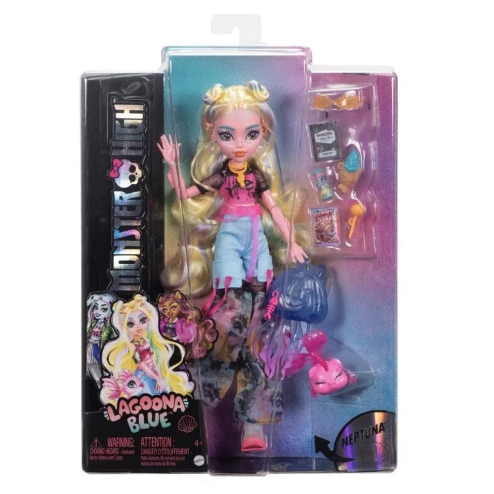 Monster High HXH75 Lagoona Blue Fashion Doll in Mesh Tee with Pet Neptuna and